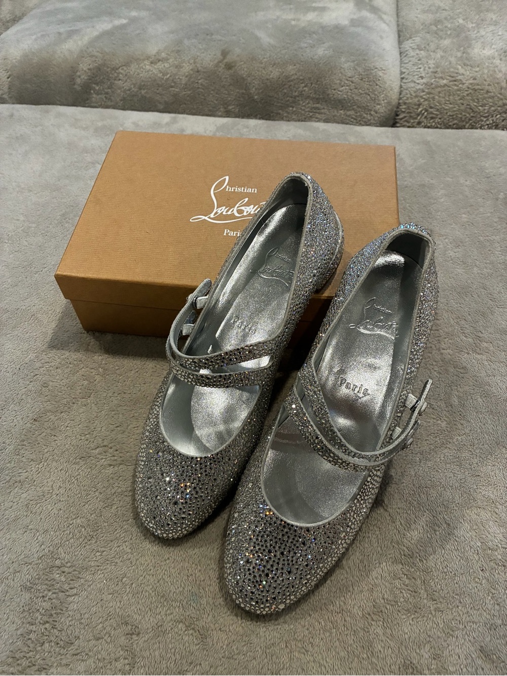 Christian Louboutin Silver Crystal Mary Jane Flats